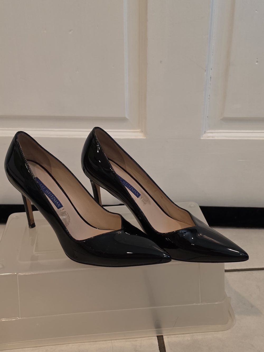 Stuart Weitzman Black Patent Pointed-Toe Stilettos